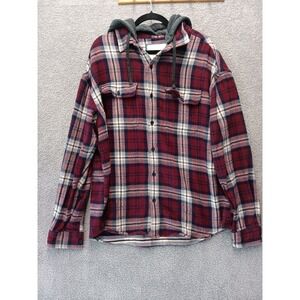 American Eagle Hooded Flannel Shirt Jacket Red Plaid Men's XL Classic